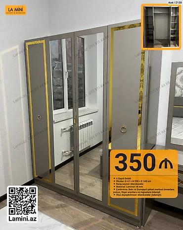 Dolablar: 4 qapılı şkaf – Kod: 12130 - Ölçülər: D 47 × H 200 × E 160 sm - Rəng — 1