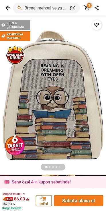 Çantalar: Məhsul: Mini bel çantası – “Reading is dreaming with open eyes” temalı — 4