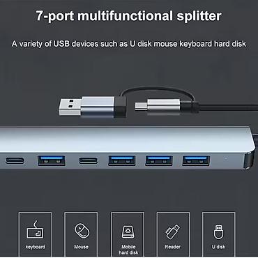 fly ds110: 3.0 7-u-1 USB C Hub, 5V režim napajanja, kompatibilan sa tabletom, USB — 7