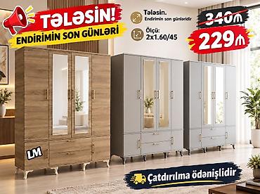 Güzgülü qarderob şkafı - Model: 3 qapılı, ortada tam boy güzgü