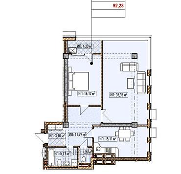 brk group: 2 комнаты, 92 м², Асанбай мкр Элитка, 14 этаж, ПСО (под самоотделку) — 9