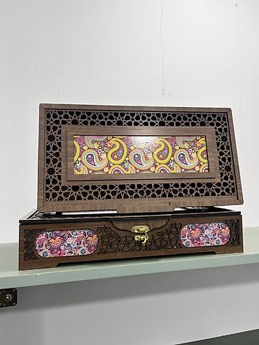 ev esalari: Taxta bəzəkli çox bölməli qutu - Material: tünd rəngli ağac/MDF, üst — 1