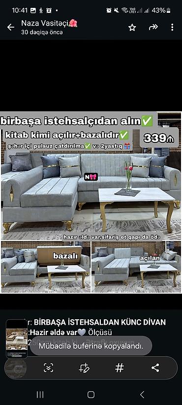 divan satilir: Угловой диван, Для гостиной, С подъемным механизмом, Раскладной — 2