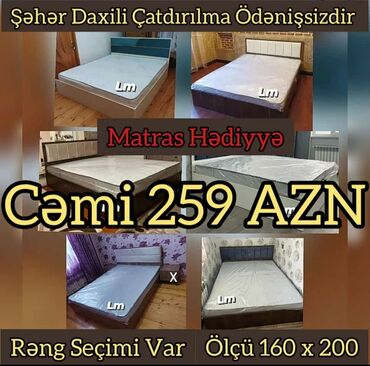 tek neferlik yataq desti olculeri: Yeni, İkinəfərlik çarpayı, Bazasız, Matras ilə, Siyirməsiz, Azərbaycan