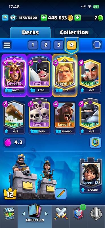 Nintendo Switch: Clash Royale hesabı - Kral səviyyəsi: 34 - Kasa: 448 633 qızıl, 7 daş — 2