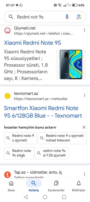 redmi c13: Xiaomi Redmi Note 9S, 128 GB, rəng - Yaşıl, 
 İki sim kartlı, Sensor, Barmaq izi