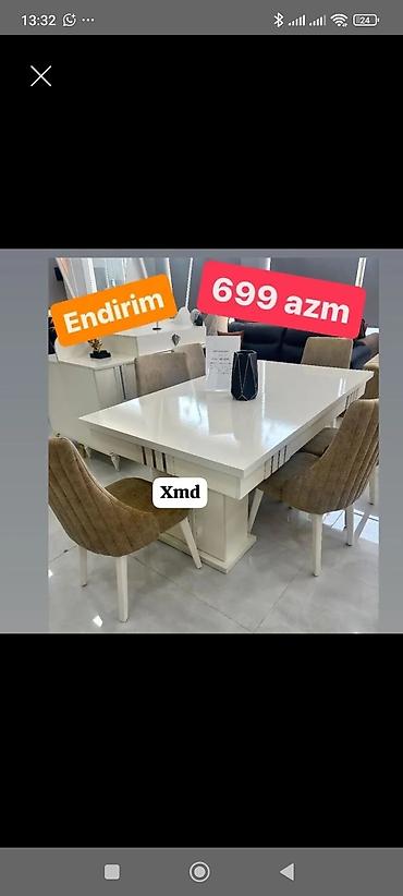 Yemək masası dəsti – endirim Ağ rəngdə, parlaq səthli, müasir
