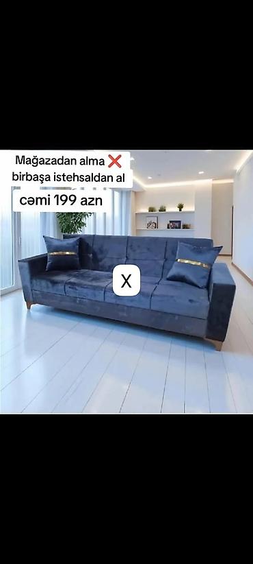 Divanlar: Velur örtüklü, yumşaq oturacaqlı müasir divan. Üç oturacaqlı — 1