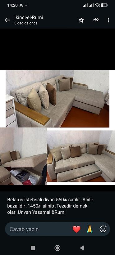 Belarus istehsali divan 550₼ satilir .Acilir bazalidir .1450₼ alinib