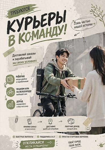 Талап кылынат Велокурьер, Мото курьер, Самокат менен