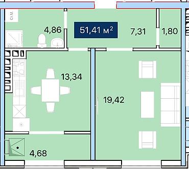 кут тауэр: 1 комната, 51 м², Достук с. Элитка, 4 этаж, ПСО (под самоотделку) — 1