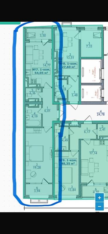 Продажа квартир: 2 комнаты, 54 м², Элитка, 7 этаж, ПСО (под самоотделку) — 3
