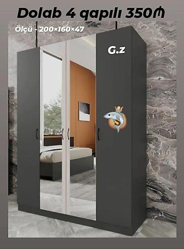 stekan olcusu: Yeni, 4 qapılı, Güzgülü, Boz, Açılan, Düz dolab — 1