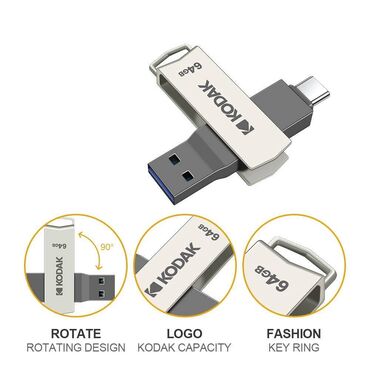 28 may telefon aksesuarları: Kodak OTG 64GB USB 3.2 Type C + Type A Fleşka !!! Həm telefona, həm də