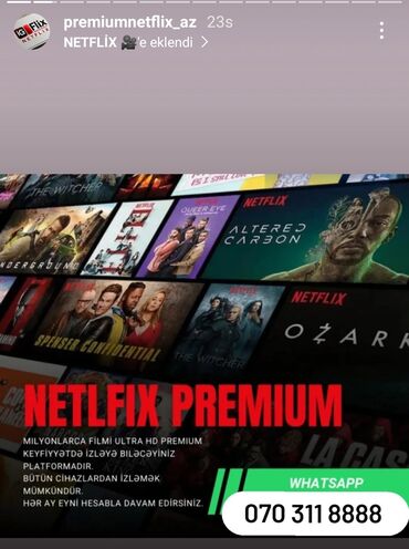 Digər TV və video məhsullar: *🎬 Netflix Premium və diger film platformalarin satişi. İsteyen əlaqə