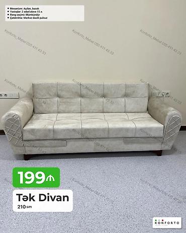 Divanlar: Tək Divan – 210 sm - Mexanizm: açılan, bazalı (yataq funksiyalı — 1