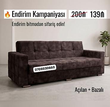 Açılan və bazalı divan - Rəng: tünd qəhvəyi - Dizayn: kvadrat tikiş