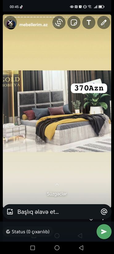 carpayı işlənmiş: . Çarpayının başlığı yumşaq materialla işlənmişdir.islenib taxtası