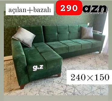 Ev üçün mebel: Künc divan – açılan və bazalı model. - Ölçü: 240 × 150 sm - Rəng: tünd — 1