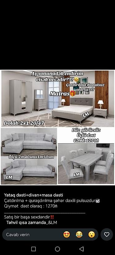 Yataq dəsti + divan + masa dəsti – üçlü paket Komplektin tərkibi: -