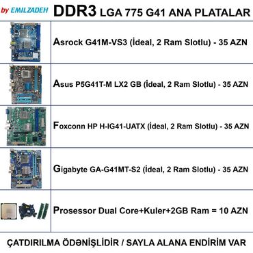 Monitorlar: Ana Platası Asus Asrock Gigabyte HP, İşlənmiş