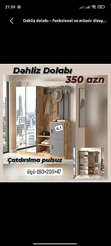 stul taxta: Yeni, 2 qapılı, Güzgülü, Boz, Kupe, Düz dolab — 1