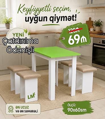 kiçik mətbəx mebelləri: Mətbəx üçün kompakt masa və taburet dəsti - Dəst tərkibi: 1 ədəd masa — 1