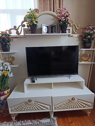 Mebel: Klassik üslubda TV stendi və dekorativ divar paneli - Rəng: ağ — 1
