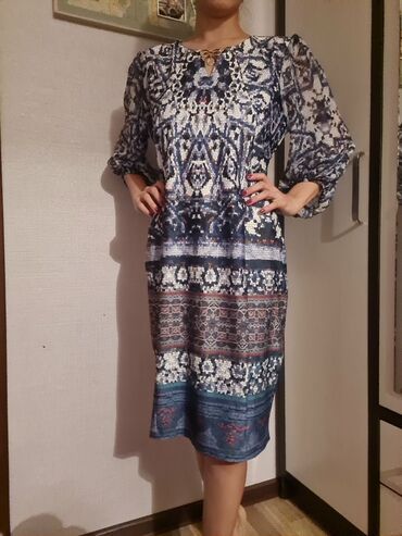 длин платье: Новое турецкое платье, размер 48-50 (l), длина ниже колен, рукава