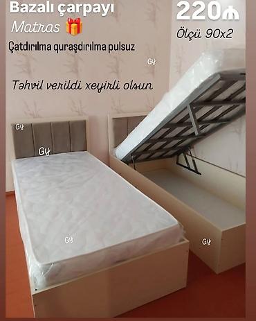 dəmir ferma: Bazalı tək nəfərlik çarpayı + matrass - Ölçü: 90x200 sm - — 1