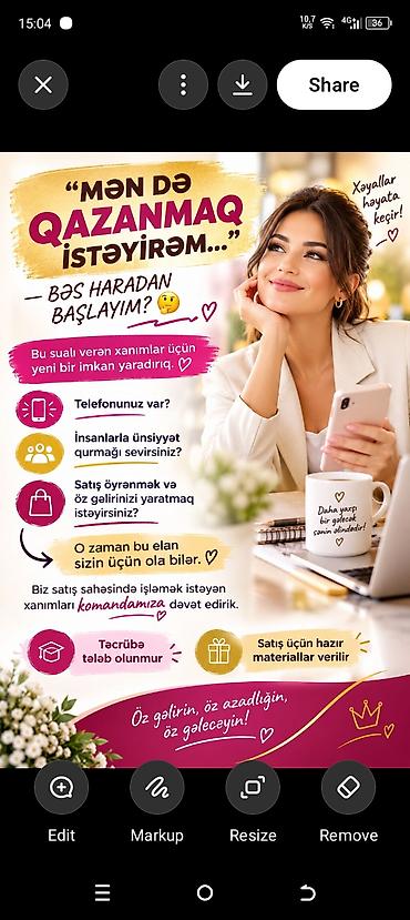 bağban xidməti: Satış meneceri tələb olunur, Yalnız qadınlar üçün, İstənilən yaş, Təcrübəsiz — 1