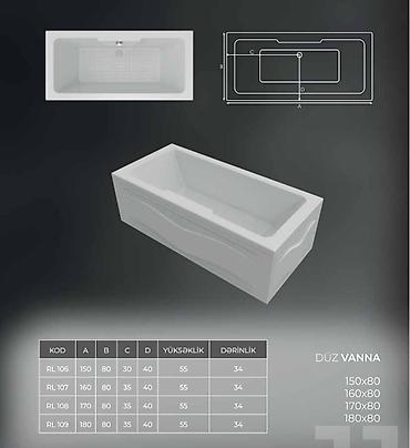 hamam kabinalari: Yeni Vanna, Akril, 120x70 sm, Ödənişli çatdırılma — 3