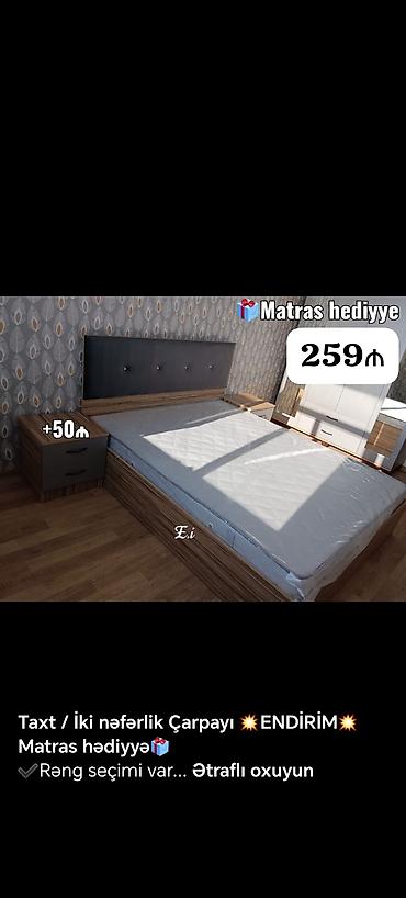 taxt dosəyi: 📌Taxt çarpayı 📏Olcu 2x160 💶Qiymet 259azn dən başlayan qiymətlər — 10