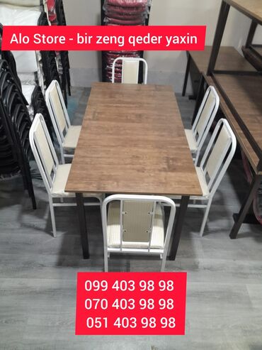 кухонные стулья: Mətbəx üçün, Yeni, Açılmayan, Dördbucaq masa, 6 stul