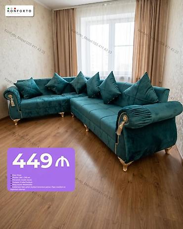 Künc divan – zümrüd yaşıl rəng, klassik-dəbli dizayn - Ölçü: 280 ×