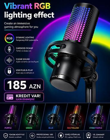 RGB işıqlı USB mikrofon – oyun və yayın üçün - Rəngarəng RGB