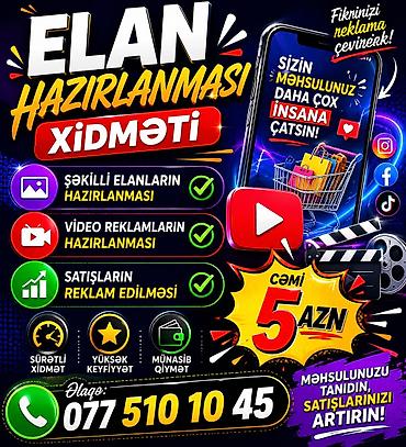 market reklamları: Xidmət: Elan Hazırlanması 0775101045 Təklif olunanlar: - Şəkilli — 1
