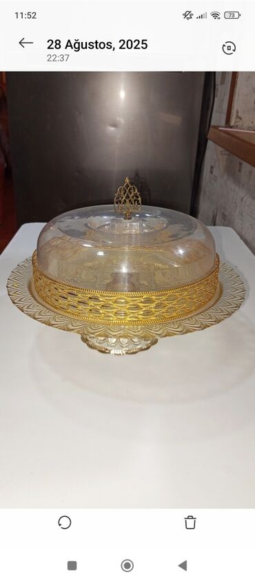 firlanan tort qabi: Блюдо для тортов и сладостей, цвет - Золотой, Стекло