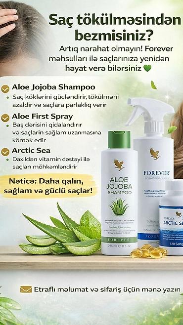 berber aksesuarlari: Forever saç baxımı dəsti Məhsullar: - Aloe Jojoba Shampoo — saç — 1