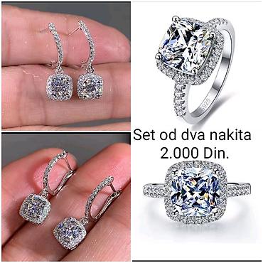 cena sata: Elegantni posrebreni set od dva nakita – minđuše i prsten - — 2