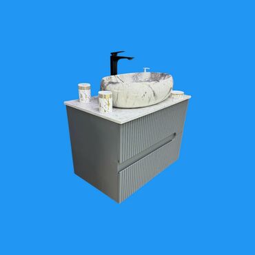 hamam üçün vanna: Mərmər üstlü vanna otağı dolabı və üst quraşdırma lavabo dəsti - Üst