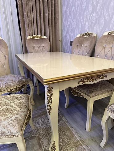 Klassik üslubda yemək otağı dəsti - Dəst: düzbucaqlı masa + 6 ədəd