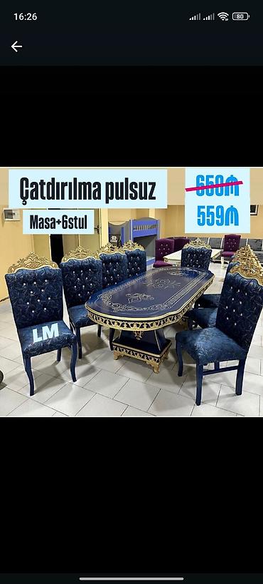 perde ucuz: Qonaq otağı üçün, Yeni, Açılmayan, Oval masa, 6 stul — 1