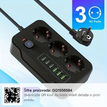 adapter za radio u kolima: Produžni kabal / kabl / kabli EU sa 3 AC šuko + 3 USB- A + 3 USB-C