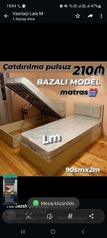 210: *Tək bazalı çarpayı*👑 _*SİFARİŞLƏ VƏ YENİ*_ *Qiymət : 210₼*(1ədədi) — 1