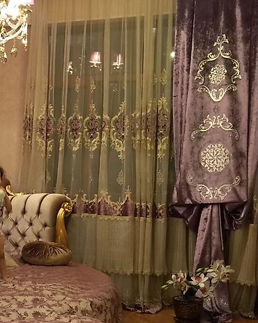 perde metresi: İki eded vilyur perde qolu qaşlarla. Tülde iki ededdir. 1200 alınıb — 1