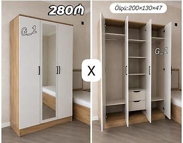 - Üç qapılı paltar şkafı, orta qapıda tam ölçülü güzgü - Rəng: ağ