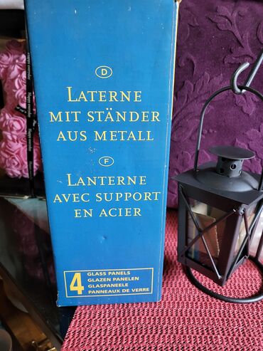 Ostali kućni dekor: Svecnjak nov fenjer. metal,staklo. Nemacki. Stalak — 2