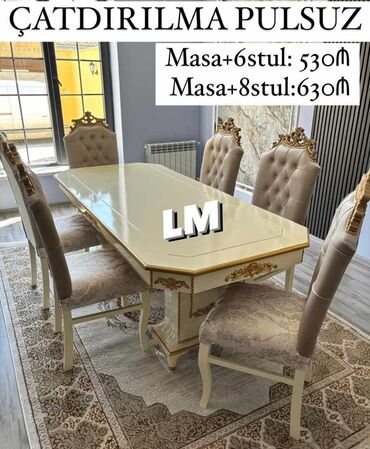 Sifarişlə divanlar: Qonaq otağı üçün, Yeni, Açılmayan, Dördbucaq masa, 6 stul