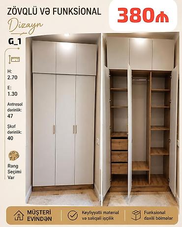 skaf satilir: Düz dolab, Paltar üçün, Açılan, Korpuslu, 6 qapı — 1